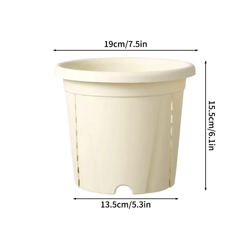 pots racines plastique moderne vertclair beige bleufoncé rayures grille drainage support hydroponie plantes