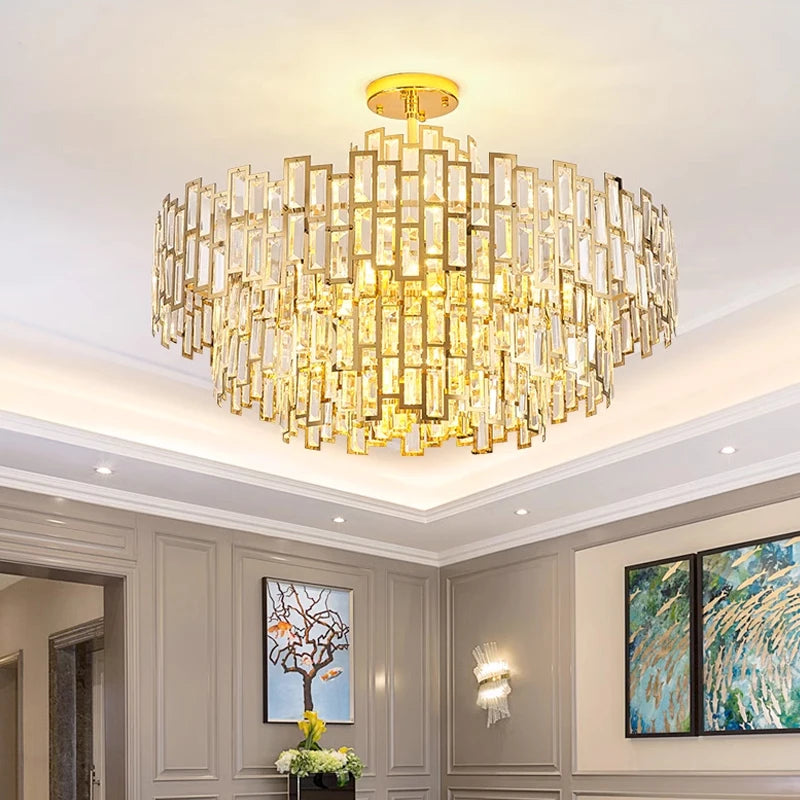 lustre moderne cristal doré transparent lumières 100cm élégant chambre salon