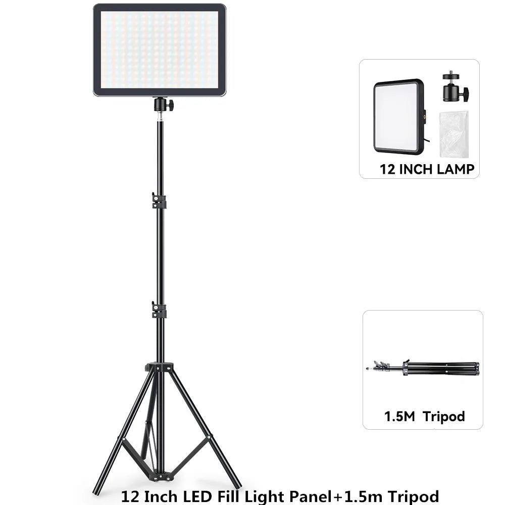 lampe led photo noir modulaire trépied réglable 12 pouces cct 2800k 9000k cdi 100