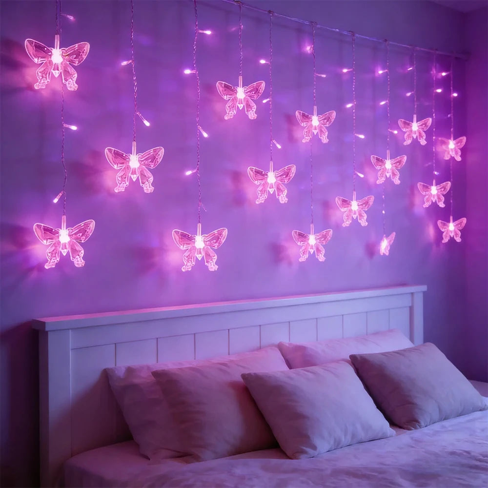 guirlande lumineuse papillons rose bleu vert moderne décoration intérieure st valentin led télécommande modes