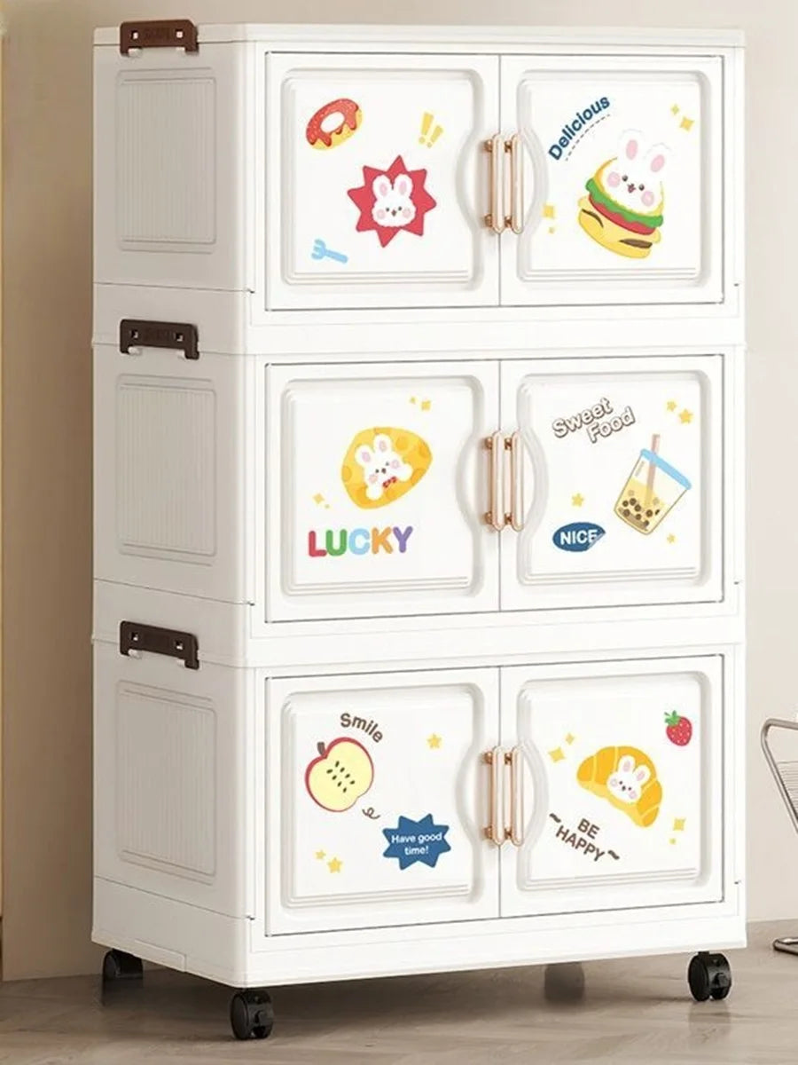 organisateur vêtements armoire tiroirs dessins animés ours lapins moderne blanc roulettes pliable chambre salon