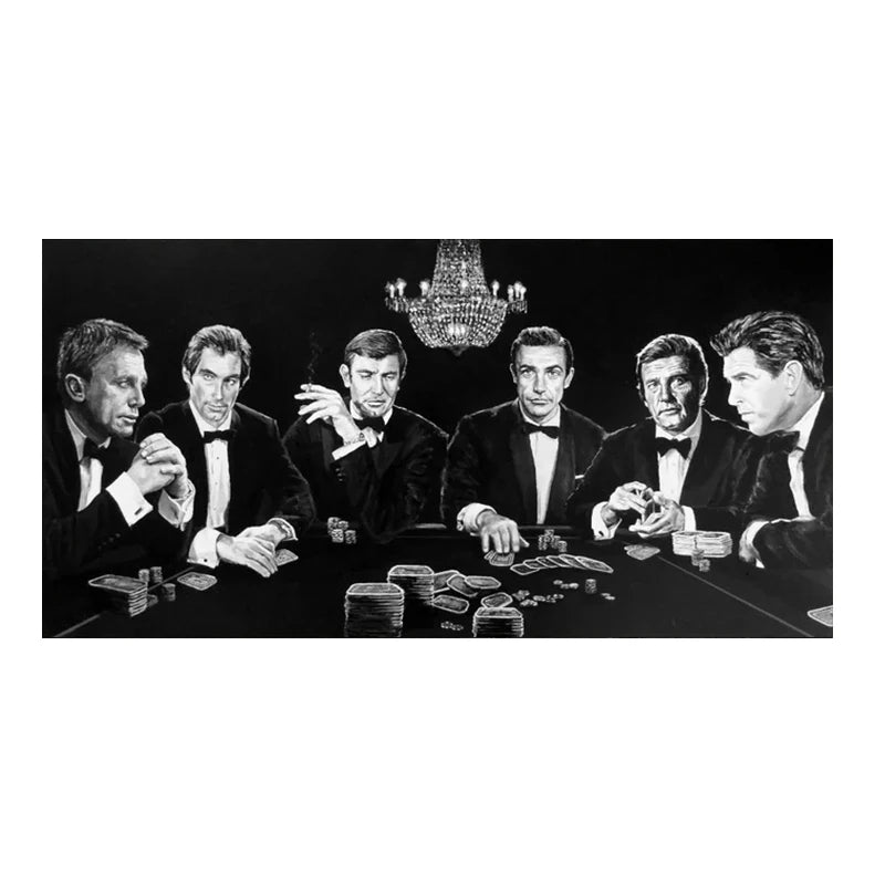 tableau toile cadre doré scène poker noir blanc décoration murale salon maison classique