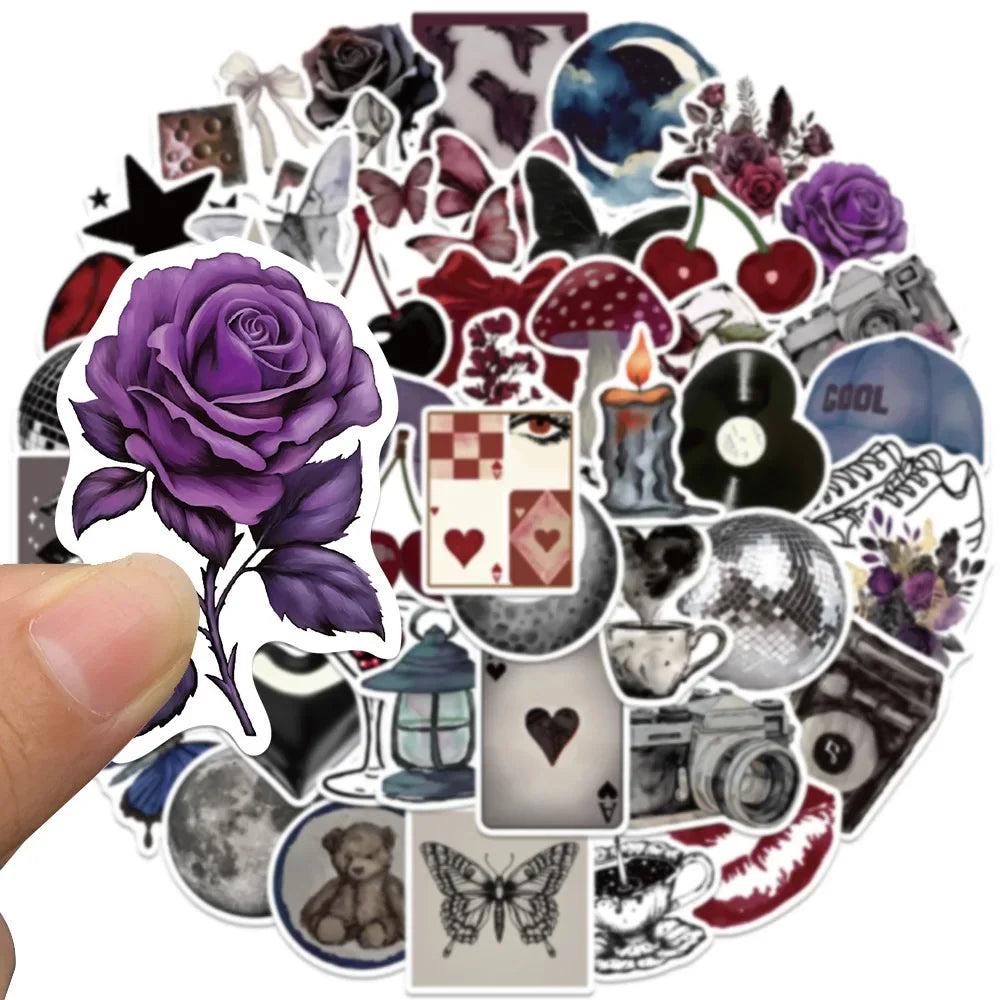 stickers vintage floral animalier géométrique abstrait photographique musical opaques adhésifs 50pièces scrapbooking bricolage