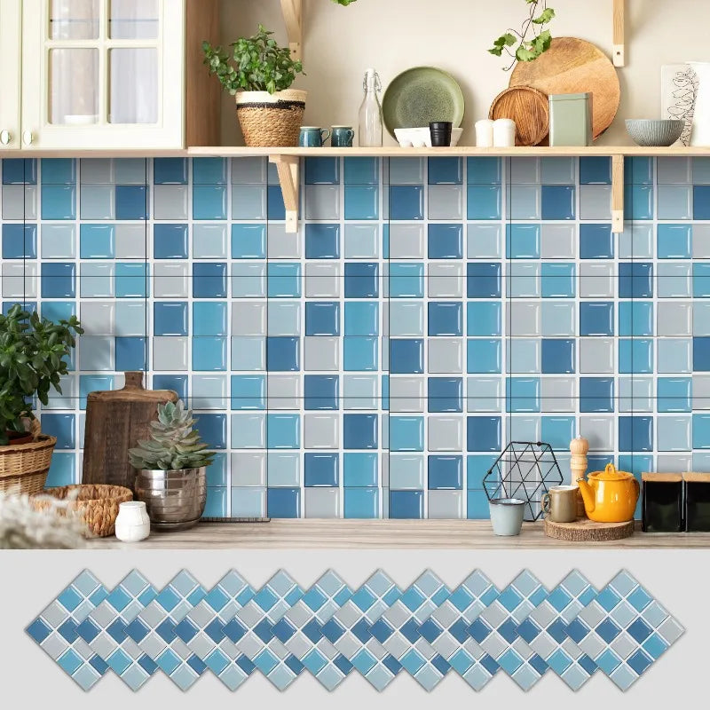 autocollants muraux carreaux bleu gris blanc motifs géométriques moderne décoration