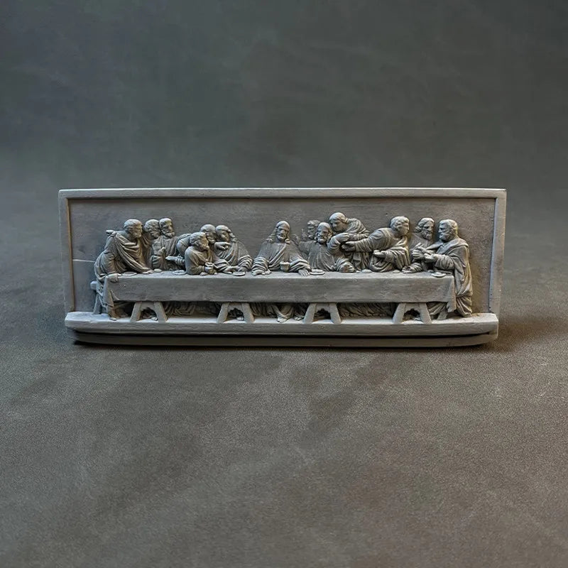 ornements decoratifs platre relief dernier supper da vinci blanc gris sculpture murale
