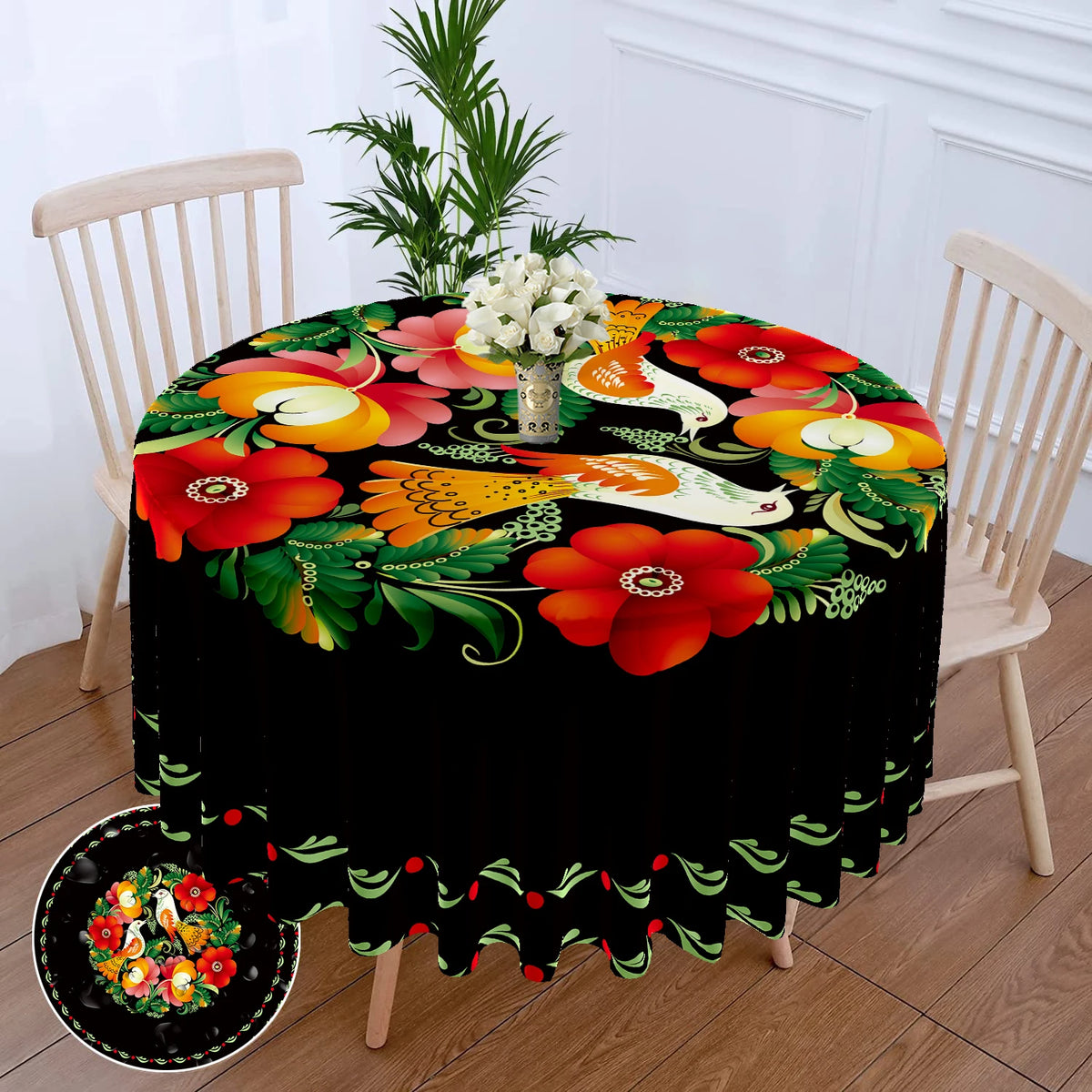 nappe table ronde fleur imprimée imperméable polyester classiqueextérieur maison fêtes blanc rose verte