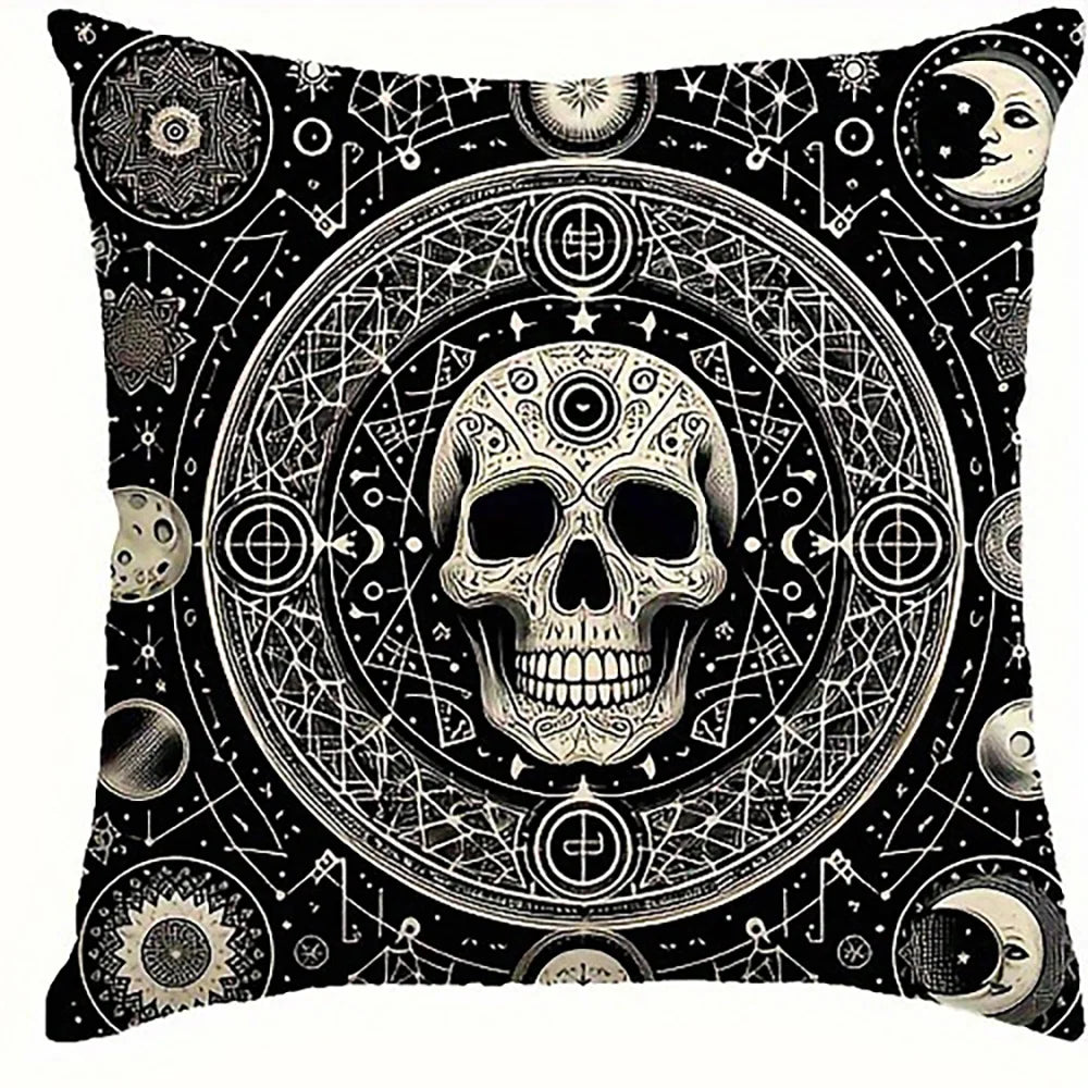taies d'oreiller gothiques crânes étoiles noires blanches maison lit 45x45cm polyester peachskin