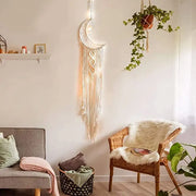 décoration murale macramé bohème lune franges led suspendue chambre ethnique