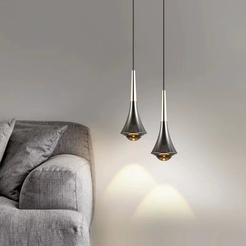 suspension lumineuse moderne pendentif cristal noir doré minimaliste ajustable chambre salon