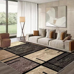 tapis moderne carreaux géométriques bleu gris noir polyester polypropylène salon chambre prière extérieur