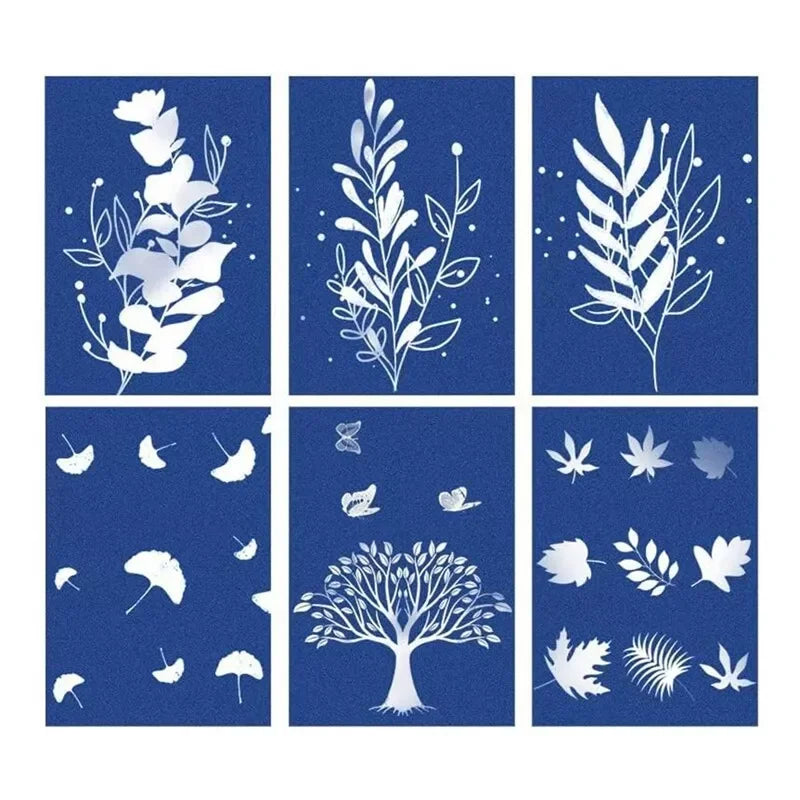 papier décoratif bleu feuilles branches fleurs motif abstrait opacité artiste moderne a4 a5 a6