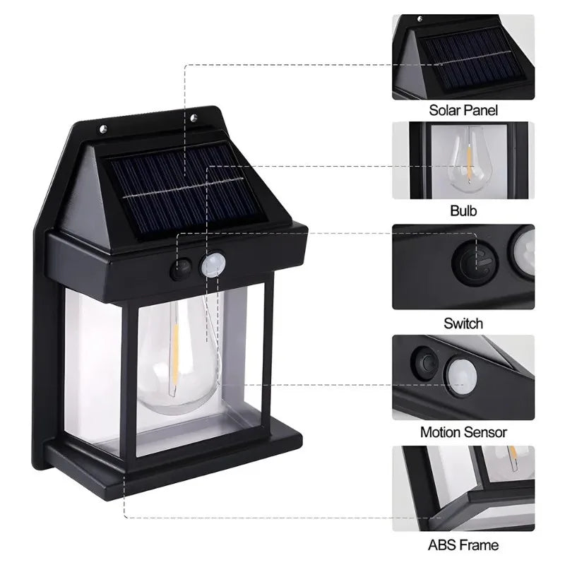 lampe solaire murale moderne détecteur mouvement transparente noir panneau solaire led commutateur autoinstallation ip65