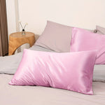 taies d'oreiller satinées anti allergiques polyester lave machine fermeture enveloppe douces peau couleur blanche