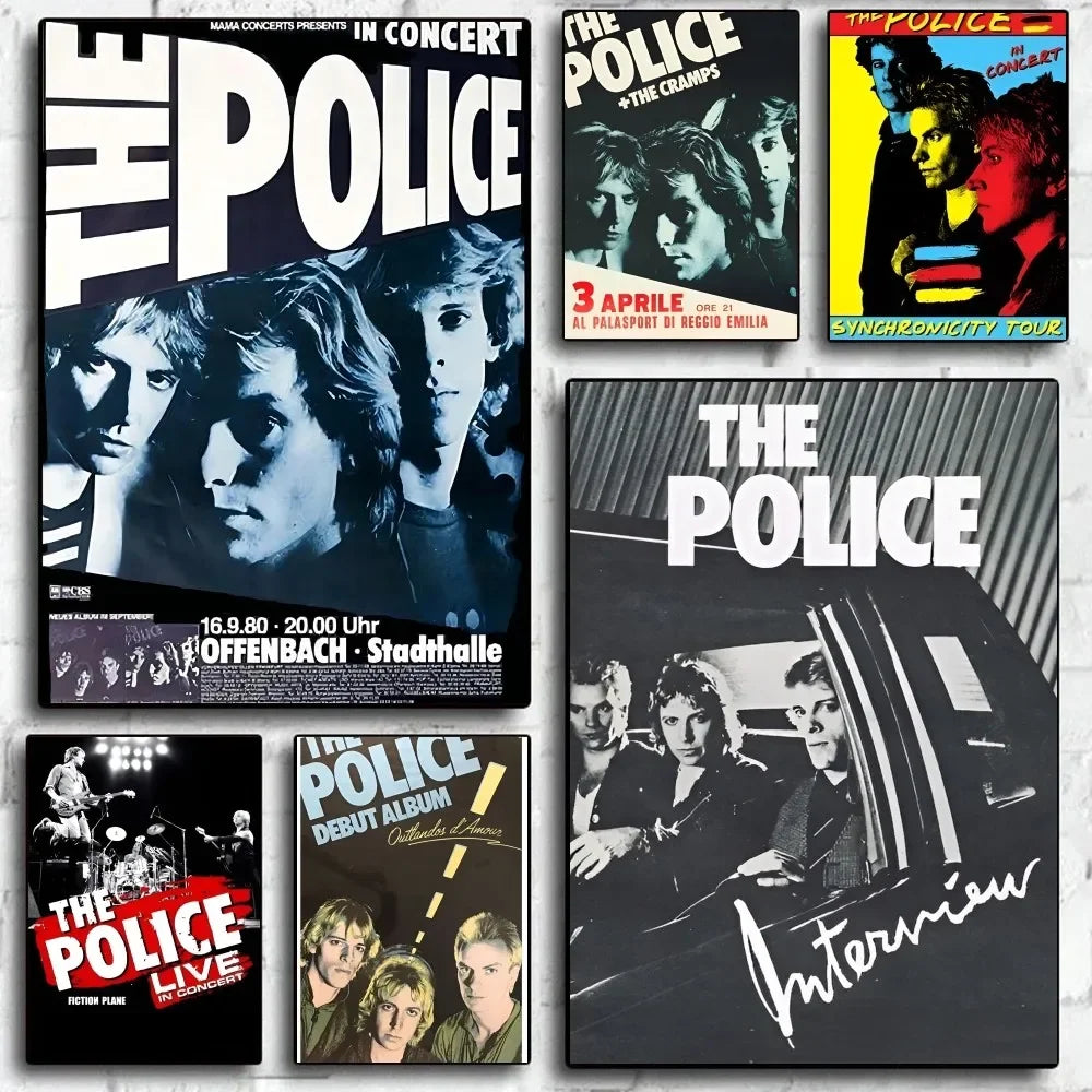 affiche vintage rock groupe police noir blanc bleu jaune salon chambre kawaii déco