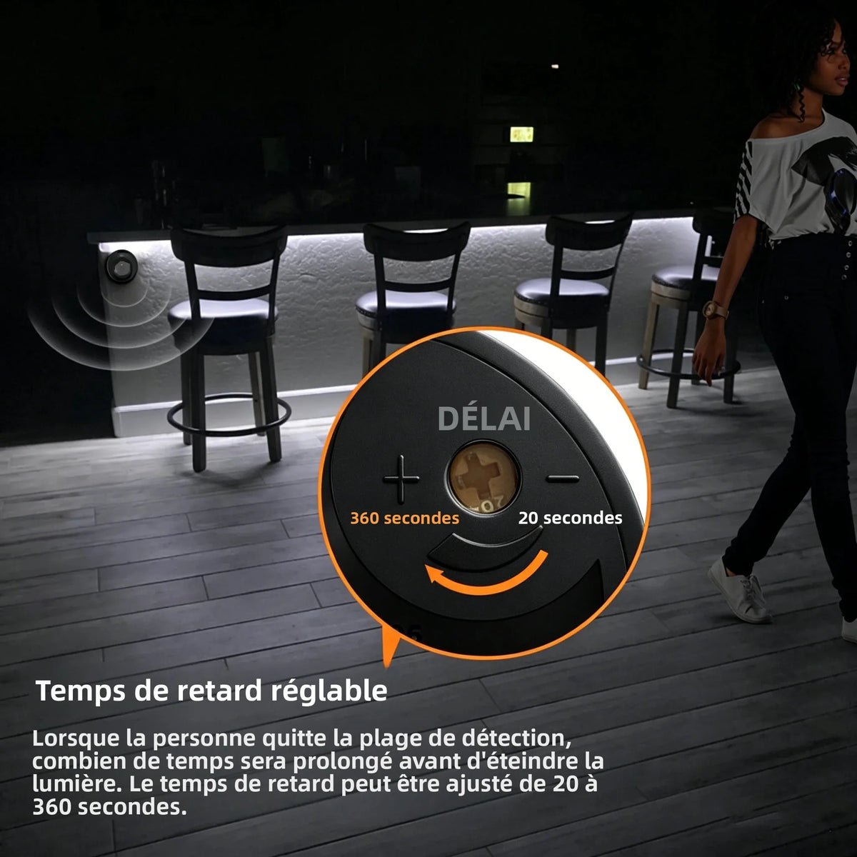 bande lumineuse led capteur mouvement spirale adhésive noir blanc doré moderne chambre couloir