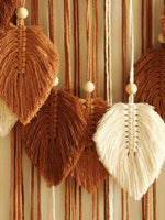 tapisserie murale macramé feuilles bois boho tressé coton lavable marron beige