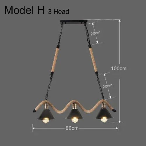 suspension lumineuse industrielle vintage corde naturelle métal noir ampoules opacité
