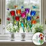 vitrail art nouveau tulipes papillons adhésif opaque multicolore décoration fenêtre