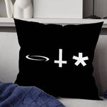 taie d'oreiller polyester motif géométrique moderne coussin carré noir symboles blancs étoile croix spirale