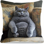 housse coussin polyester chat imprimé gris orange moderne salon chambre lit 45cm 45cm