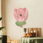 horloge murale fleur rose vert moderne minimaliste décorative imitation bois