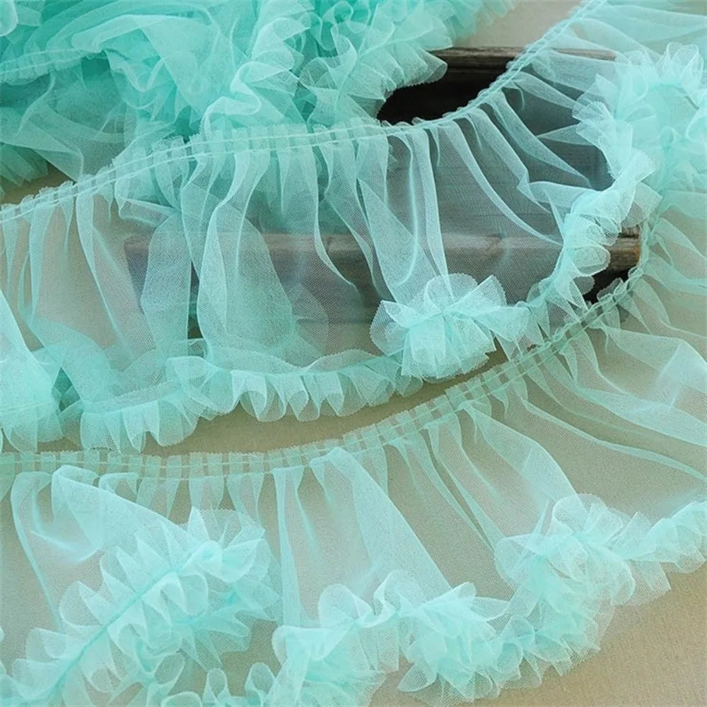 ruban tulle plissé noir rose blanc jaune fin élégant décoration 90cm longueur 15cm largeur