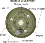 lampe camping led rechargeable blanc vert olive moderne aimant lisse pratiqueextérieur jardin camping
