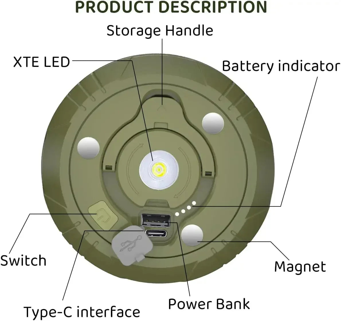 lampe camping led rechargeable blanc vert olive moderne aimant lisse pratiqueextérieur jardin camping