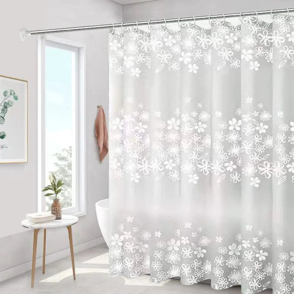 rideau douche moderne motifs floraux couleurs variées opaques anneaux métalliques 150cm 180cm