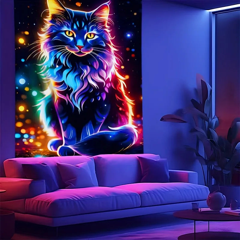 tapisserie moderne chat multicolore lumière décorative mur opaque polyester dimensions variées