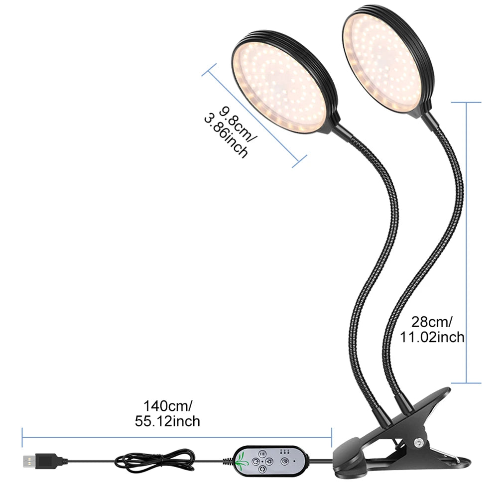 lampe croissance led noir moderne minuterie usb 5v têtes crochets réglable auto