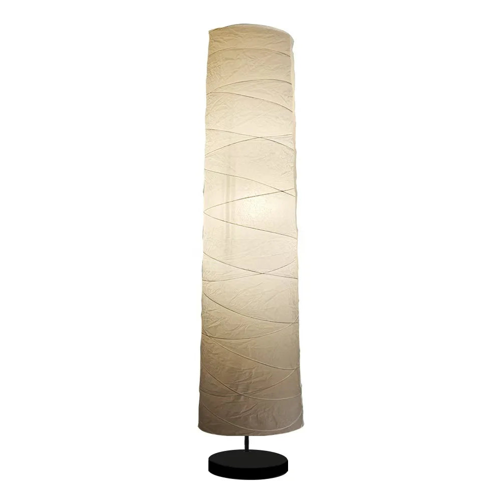 lampe sol moderne abat jour blanc rayures horizontales opacité base noire câble électrique 22cm