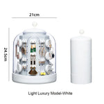 boîte bijoux rotative moderne vert foncé gris clair matériau plastique rangement bijoux adhésif boucles