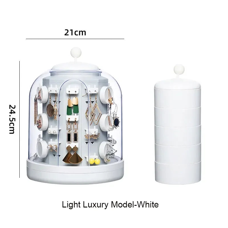 boîte bijoux rotative moderne vert foncé gris clair matériau plastique rangement bijoux adhésif boucles