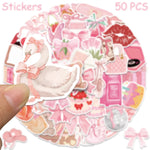 stickers illustration papillon rose blanc ours ballerines coeurs fleurs adhésifs 50pièces cartoon