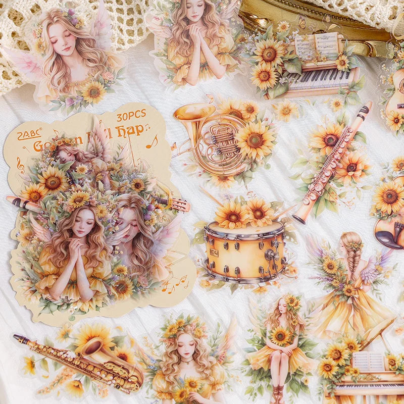 autocollants décoratifs stickers fleurs musiques fées romantiques fantaisistes semi transparents