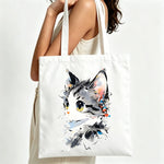 sac provisions toile chat blanc simple poignées tissu sac main décontracté