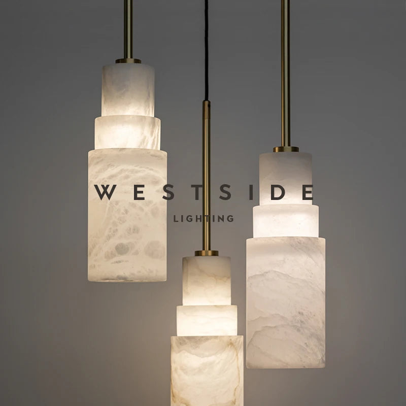 suspension lumineuse marbre moderne blanc beige opacité triple tête laiton chambre salon étude