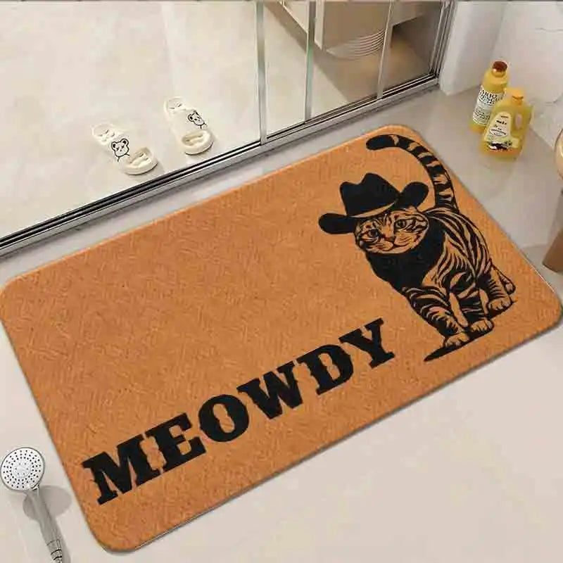 tapis sol marron chat cowboy meowdy antidérapant moderne décoration entrée maison machine lavable