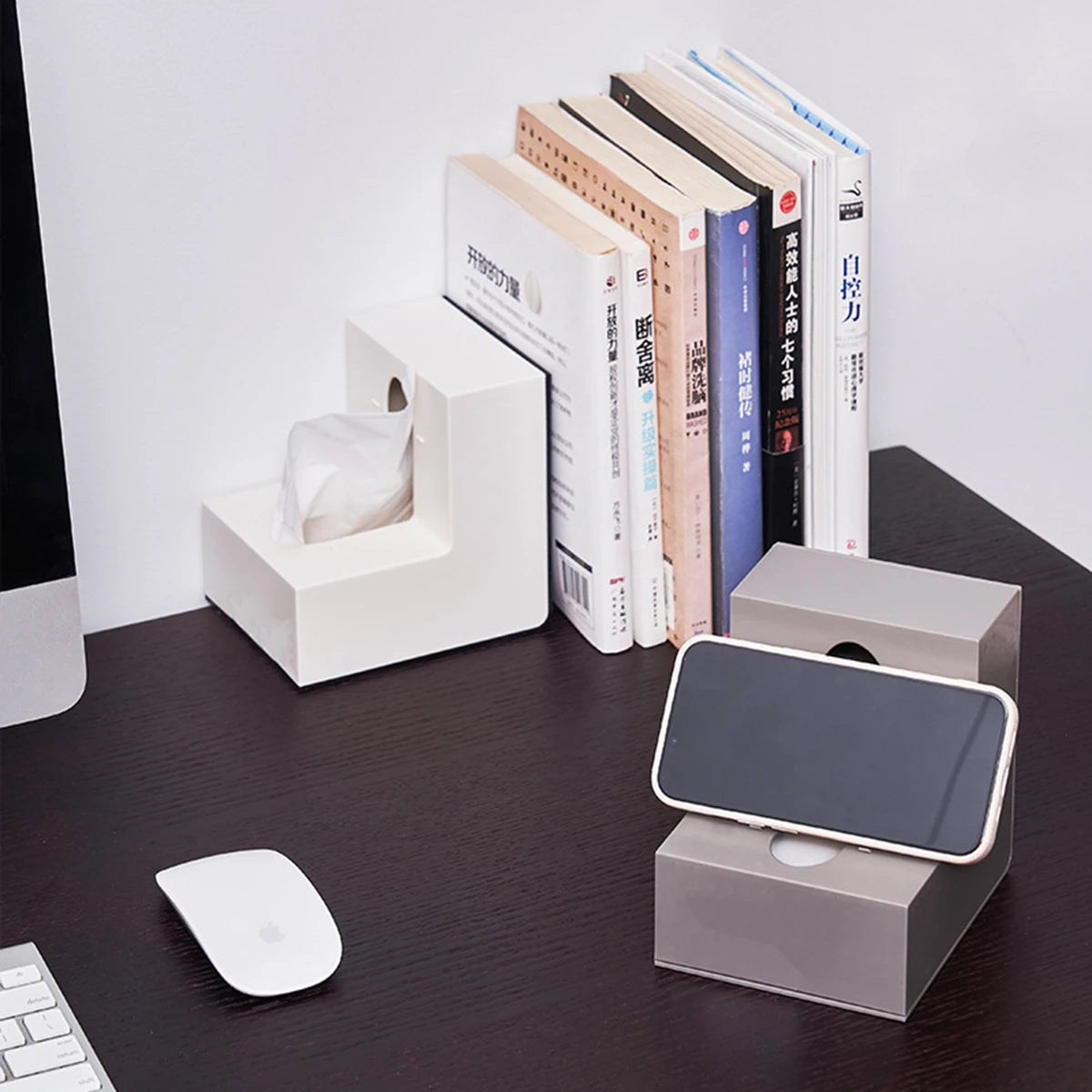 porte mouchoirs support téléphone portable minimaliste moderne noir blanc gris)argénté