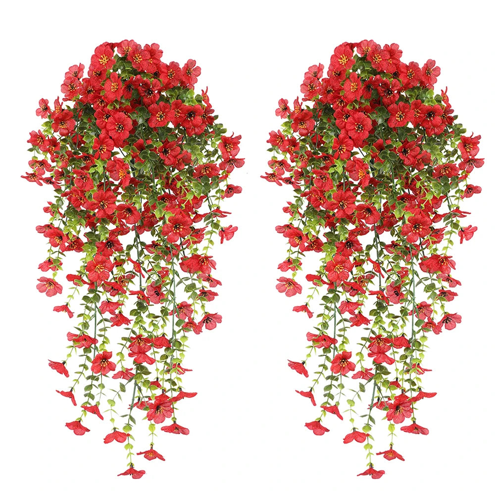 décoration extérieure plante artificielle suspendue fleurs marguerites violettes feuilles vertesbranches flexibles moderne