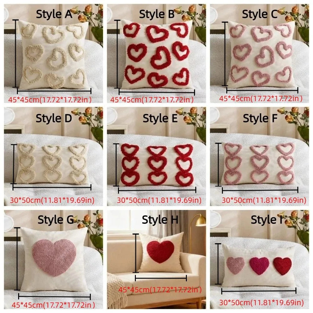 taies d'oreiller coeurs brodés blanc rouge rose pâle artisanal fermeture éclair opaques lit polyester