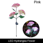 lampe solaire bleue rose blanche violette fleurs hortensias piquet métallique extérieur moderne