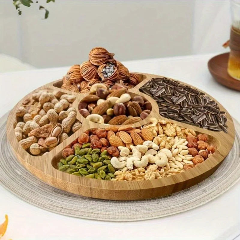 plateau moderne compartiments bois noix bonbons chips servir décoration intérieur rustique