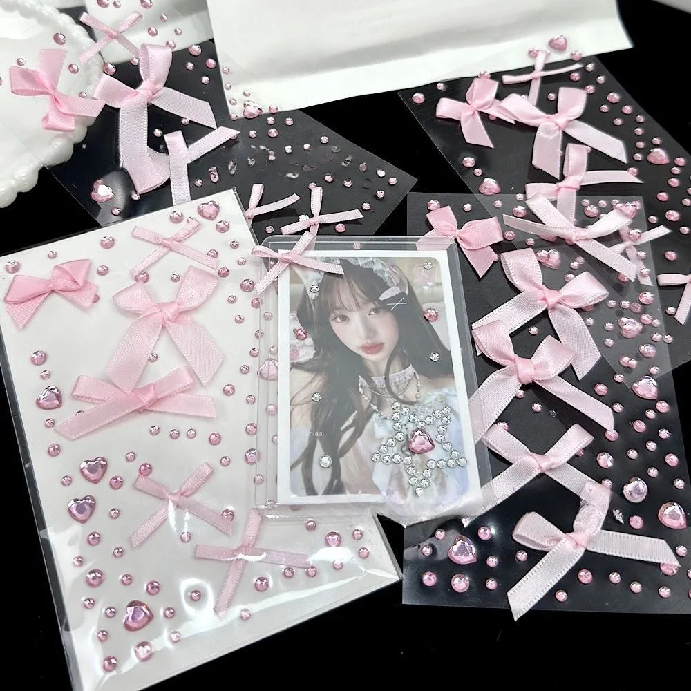 porte photos brillant rubans rose coeurs strass adhésif unisexe adulte blanc décoratif