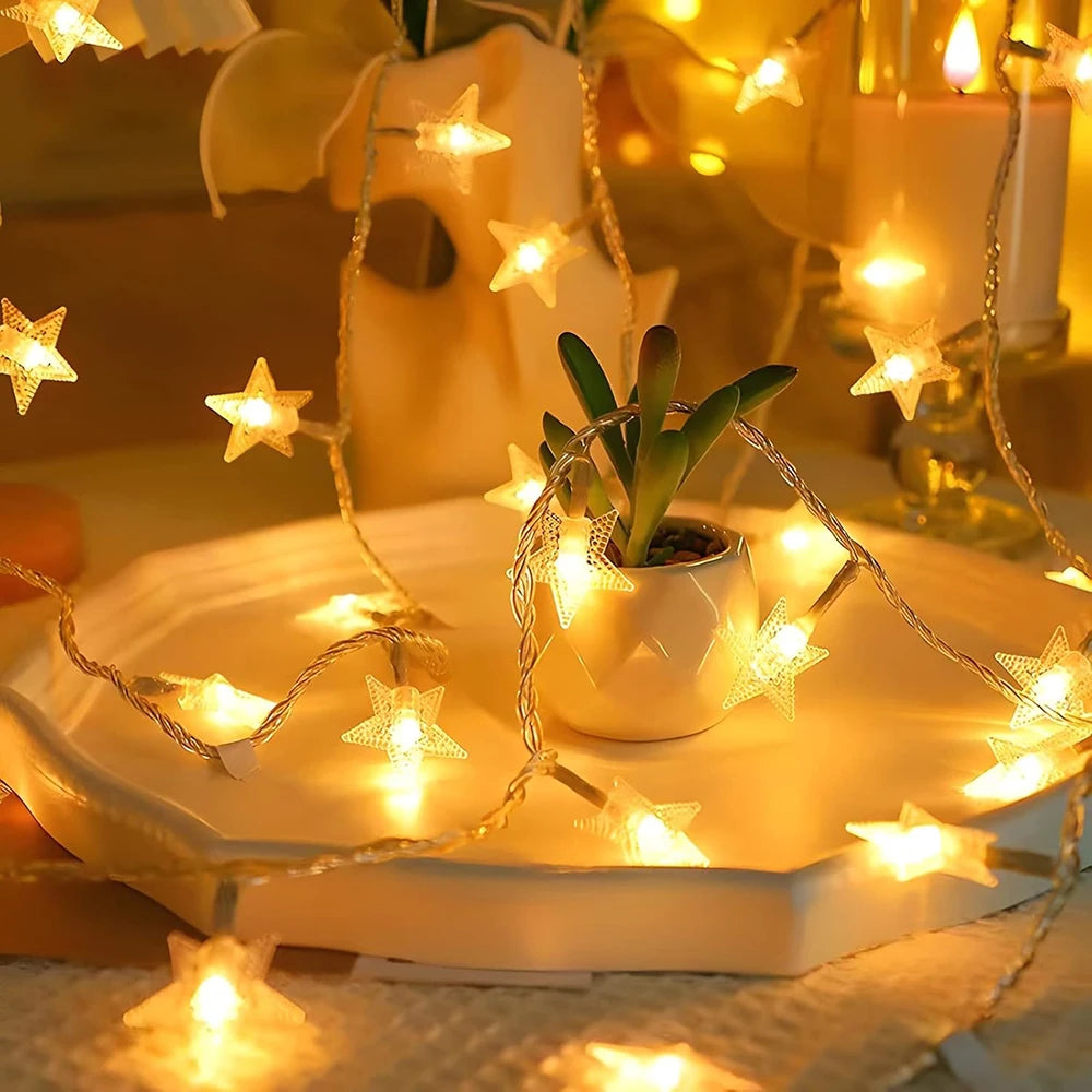 guirlande lumineuse led etoile decoration noel mariage interieur exterieur blanc multicolore usb piles