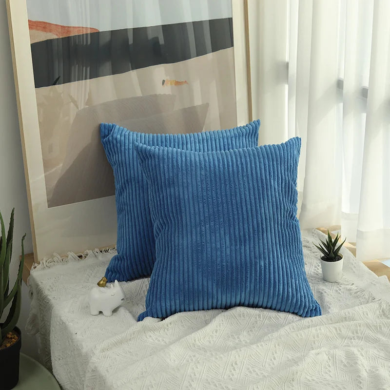taies d'oreiller côtelées marron beige bleu moderne housse coussin lit chambre 45cm carré polyester