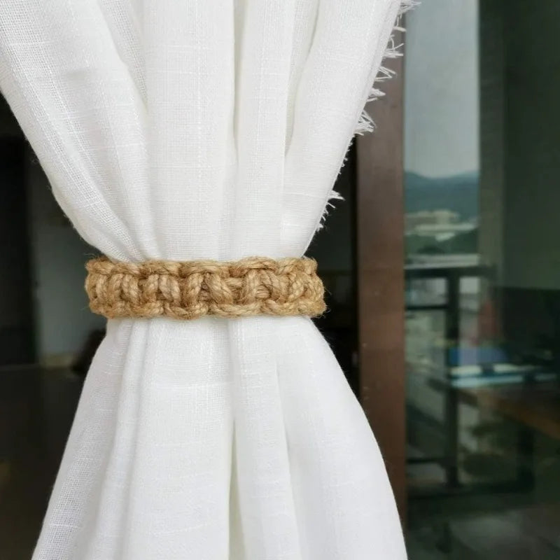 anneau rideau main rustique couleur beige clair support rideau chanvre tressé main decoration chambre