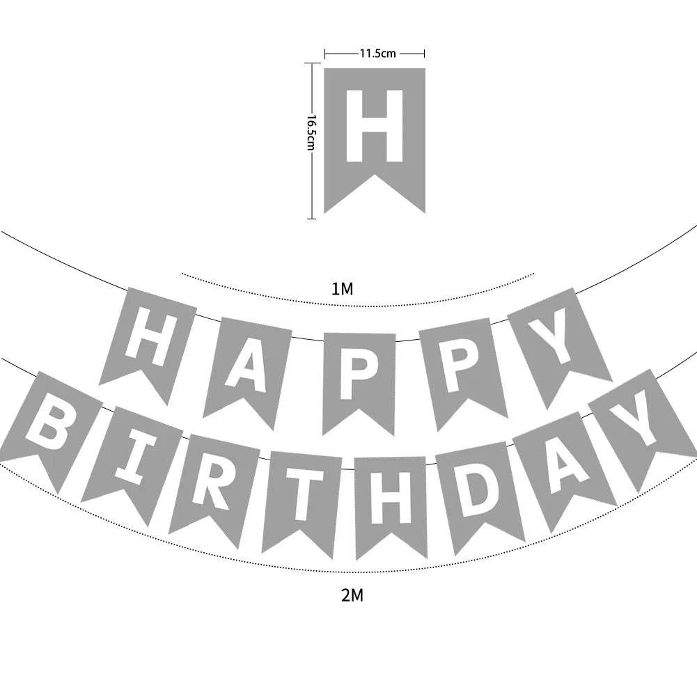guirlande fanions happy birthday bleu rose noir gris vert turquois festif anniversaire enfant mariage