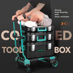 boîte outils modulaire noire verte pratique robuste poignées roulettes empilable grande capacité
